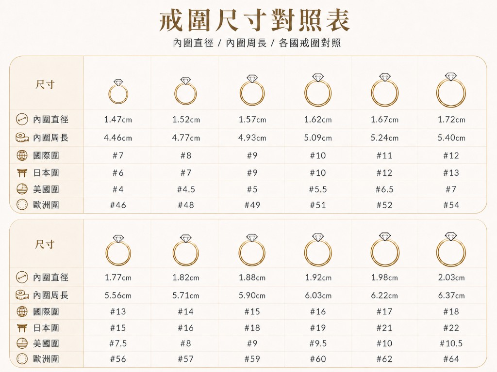 戒圍尺寸對照表